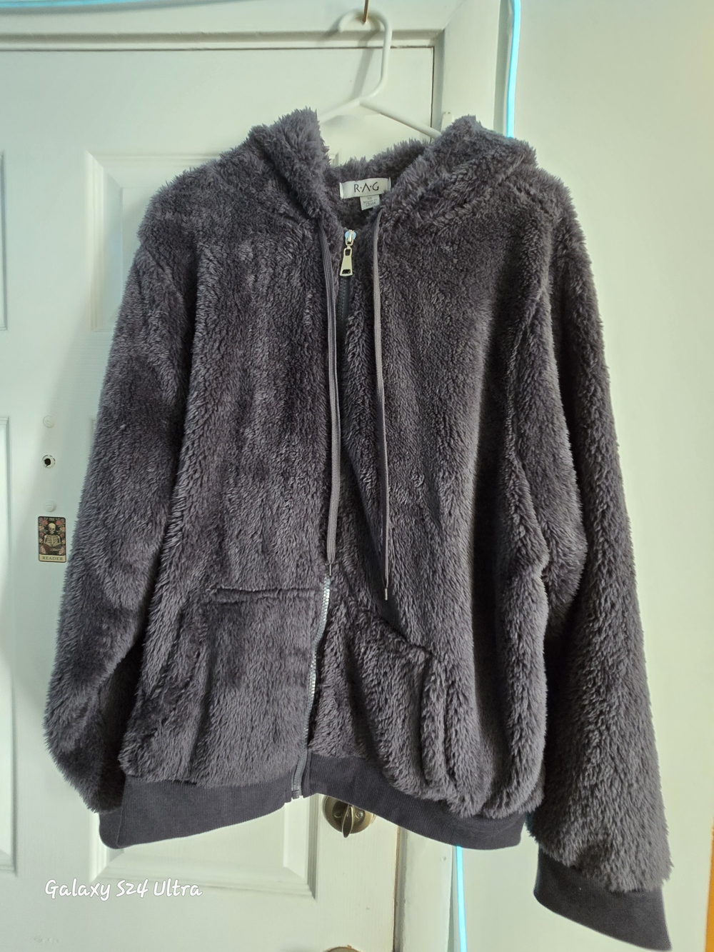 Womens  Plush Hooded Jacket in Dark Gray Size 3xl